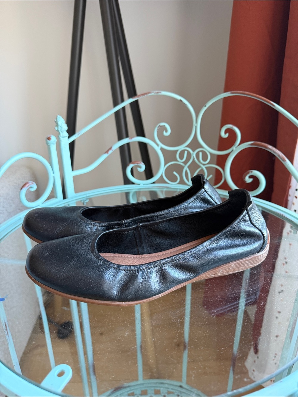 Josef Seibel Black Leather Ballet Flats with Brown Trim